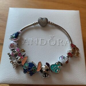 Pandora Moments Snake Bracelet w/ 9 NEW Disney Lilo & Stitch Theme Charms